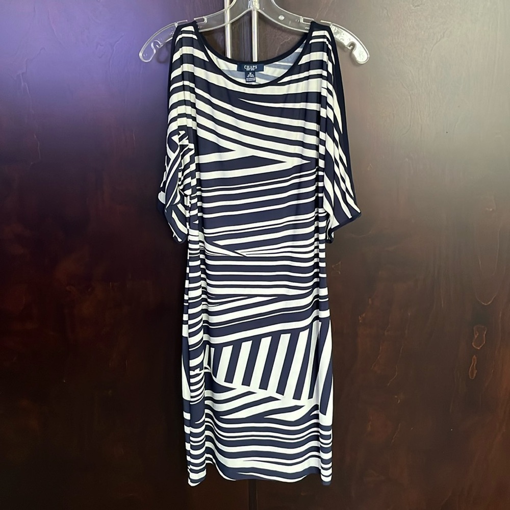 Chaps Navy & White Off Shoulder Women’s Dress Size M
